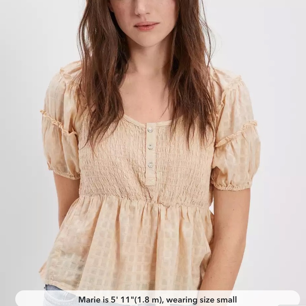 AE Smocked Puff-Sleeve Babydoll Blouse